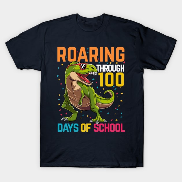 Dinosaur T Rex Happy 100 Days Of School Students Teacher T-Shirt by HCMGift